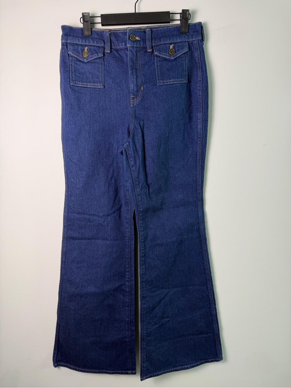 J.Crew Vintage Flare Patch Pocket Jeans Size 28 Blue High Rise Stretch Denim‎